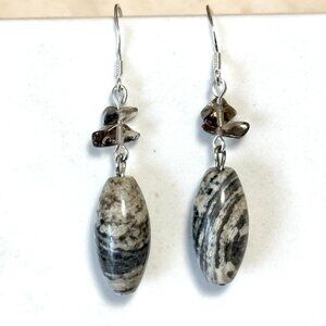 2/$20, Grey Picasso Stone Smoky Quartz Earrings, Sterling Silver Hook & Gemstone